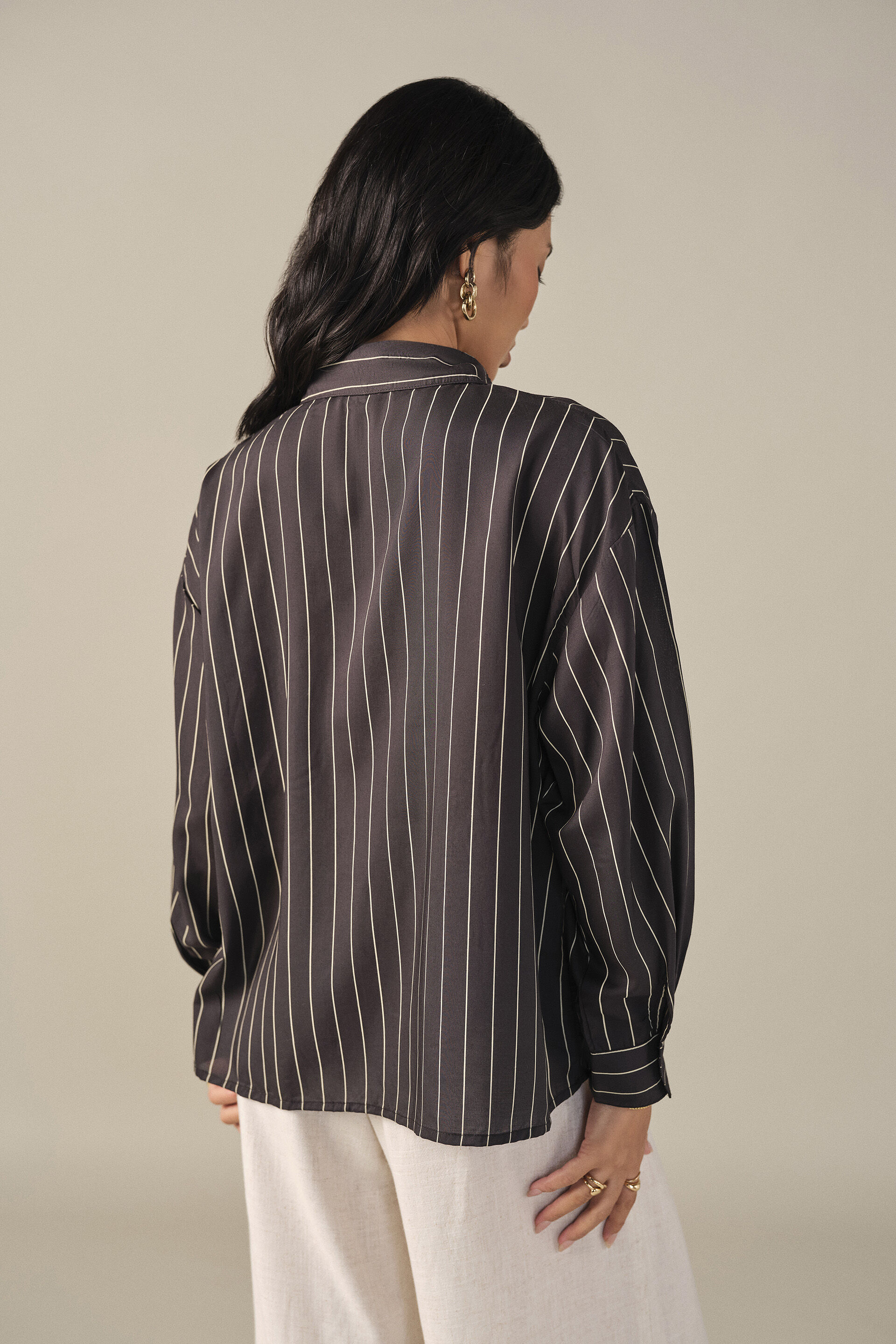 Striped Modal Shirt in Black, Black, image 6